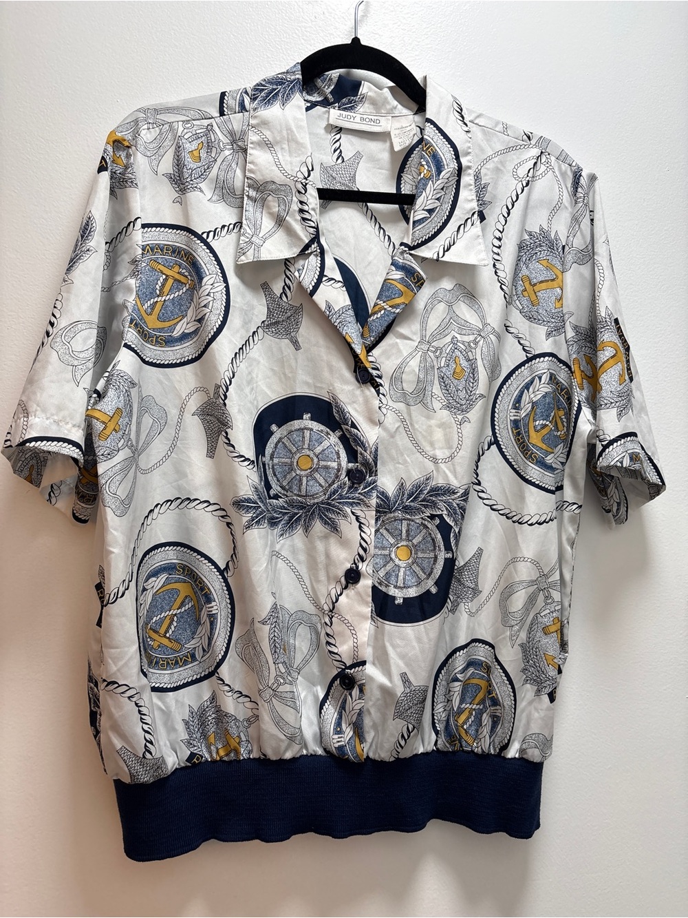 Vintage Judy Bond Sailor-Inspired Short-Sleeve Shirt Coastal Nautical Fisherman